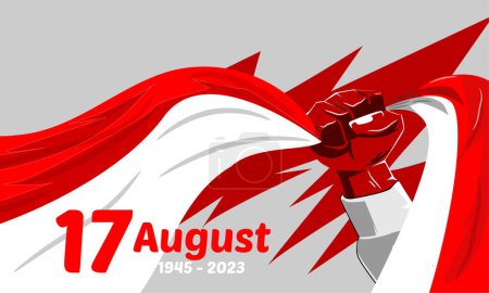Ilustración de Ilustración de la bandera de mano aislada sobre fondo blanco, vector de día de independencia de indonesia - Imagen libre de derechos