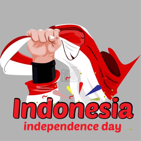 Ilustración de Ilustración de la bandera de mano aislada sobre fondo blanco, vector de día de independencia de indonesia - Imagen libre de derechos