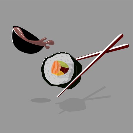 Illustration for Sushi with chopsticks and soy sauce on a white background. sushi food - Royalty Free Image