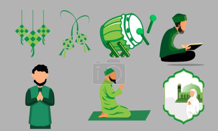 Ilustración de Conjunto de ilustraciones vectoriales de la religión musulmana. - Imagen libre de derechos
