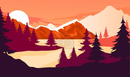 Téléchargez les illustrations : Forêt dans les montagnes avec arbres et montagnes - en licence libre de droit