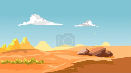 Ilustración de Paisaje desértico con montañas y nubes - Imagen libre de derechos