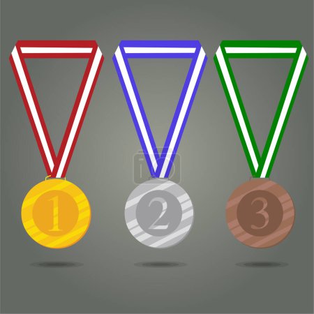Ilustración de Medallas de oro fijadas sobre fondo gris - Imagen libre de derechos