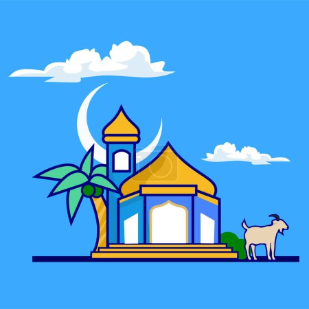Illustration for Illustration of mosque, simple goat for eid mubarak - Royalty Free Image