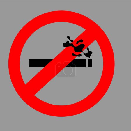 Téléchargez les illustrations : Panneau anti-tabac sur fond rouge, vecteur - en licence libre de droit