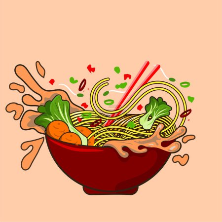 Téléchargez les illustrations : Soupe chinoise aux nouilles et nouilles. - en licence libre de droit