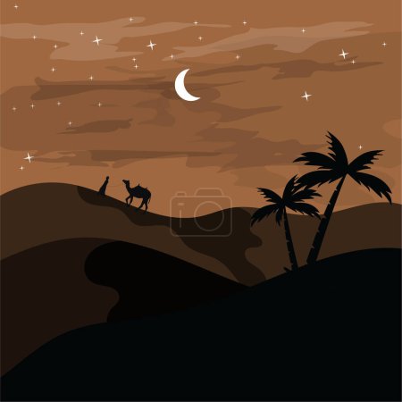 Téléchargez les illustrations : Chameau dans le désert illustration vectorielle de paysage - en licence libre de droit