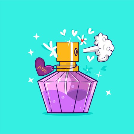 Illustration for Vector illustration. a cartoon perfume bottle with a heart. valentine 's day card - Royalty Free Image
