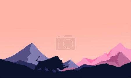 Ilustración de Silueta de rinoceronte en tierra con montaña al fondo - Imagen libre de derechos