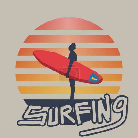 Illustration for Surfer on the sunset. sport logo design for sport club, surfing, surfing or surfing, surf, surfing, t - shirt, logo, - Royalty Free Image