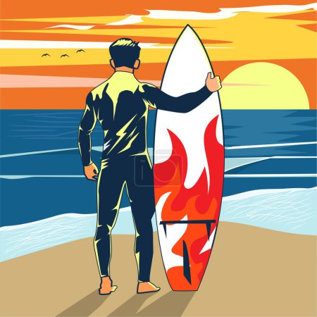 Ilustración de Surfista y hombre en la playa - Imagen libre de derechos