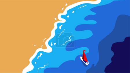 Ilustración de Ilustración de la playa desde arriba, corrientes marinas y barcos navegando hacia la playa - Imagen libre de derechos
