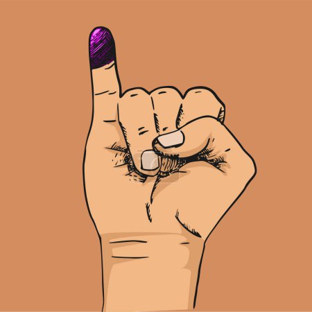 Ilustración de Mano dibujo vector de dedo meñique después de votar en las elecciones presidenciales de Indonesia - Imagen libre de derechos
