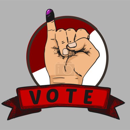 Ilustración de Mano dibujo vector de dedo meñique después de votar en las elecciones presidenciales de Indonesia - Imagen libre de derechos