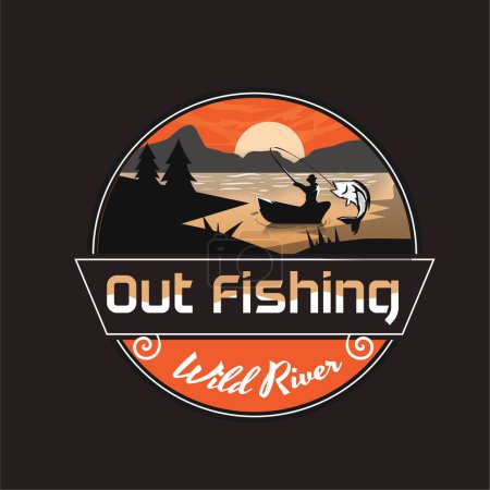 Illustration for Fishing logo. vector emblem. - Royalty Free Image