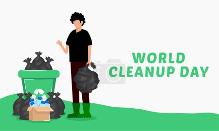 world cleanup day concept with man and woman with bag. flat style vector illustration.