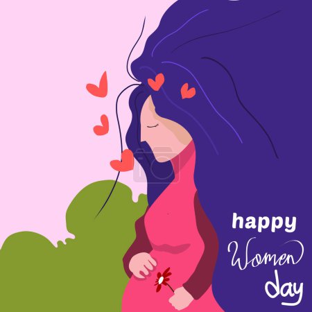 Ilustración de Chica con una flor, mujer feliz vector del día - Imagen libre de derechos