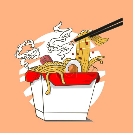 Téléchargez les illustrations : Vecteur de nouilles à emporter avec oeuf et viande - en licence libre de droit