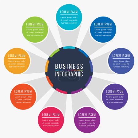 Illustration for Infographic circle design 9 steps, objects, options or elements business information colorful - Royalty Free Image