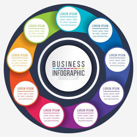Illustration for Business Infographic circle design 9 steps, objects, options or elements business information colorful - Royalty Free Image