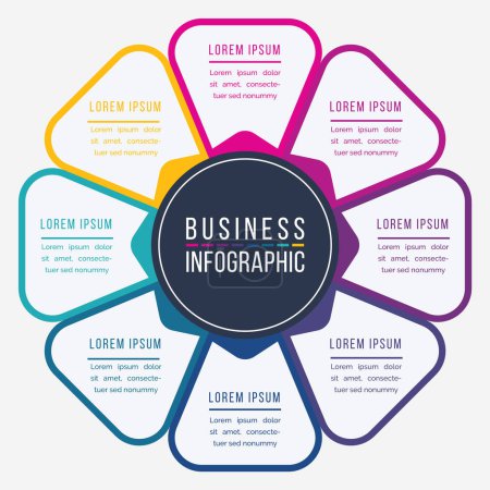 Illustration for Business Infographic circle design 8 steps, objects, options or elements business information colored - Royalty Free Image