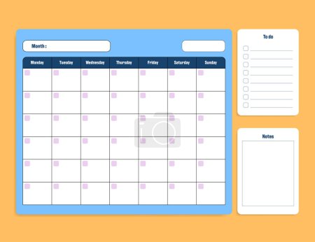 Ilustración de Planificador de calendario mensual, nota en blanco y hacer plantilla de lista - Imagen libre de derechos