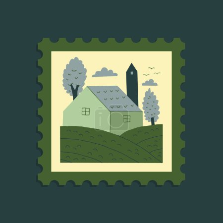 Téléchargez les illustrations : Illustration simple d'une maison de fermier paisible - en licence libre de droit