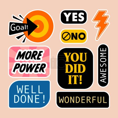Photo for Well done, awesome, stickers collection - Royalty Free Image