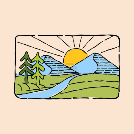 Illustration for Camping nature adventure wild line badge patch pin - Royalty Free Image
