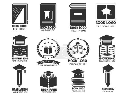 Buchinspirierte Logokonzepte, Bündel von Logos für Buchliebhaber, Sammlung von Buchlogos, künstlerische Logos für literarische Marken, elegante Buchlogokreationen, symbolische Logos für Verlage, Logo-Designs