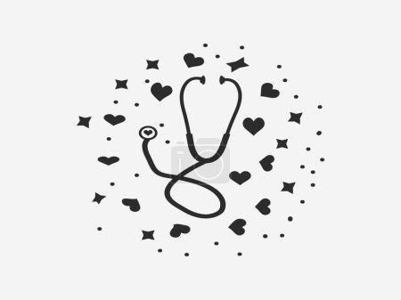 Stethoscope Vector Design, Stethoscope Design, Heart Shape Stethoscope, Typography Design with Stethoscope Heart Shape, Medical Typography Design, Nurse Typography