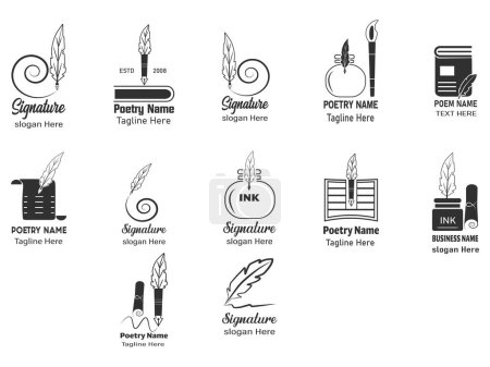 Poetic Impressions Logo Design Bundle, Verse Visions Logo Concept, Literary Flourish Logo Design, Rhyme & Design Emblem, Sonnet Symbol Logo, Metaphor Mark Logo Design, Logo Design, Graphic Design