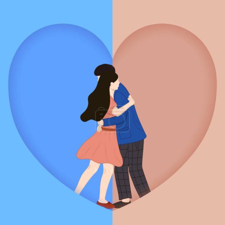Illustration for Valentine's Day vector illustration, hugging couples together - Royalty Free Image