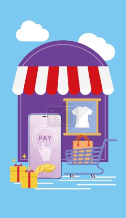Vector illustration of e-commerce online shopping for quick payment