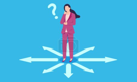 Vector business illustration of female employee thinking about way forward