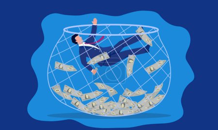 Risk, businessman falling into the net, investment trap