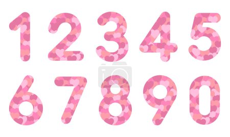 set of numbers with heart-shaped textures isolated on a white background