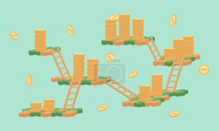 Gold coins on puzzle, vector business illustration