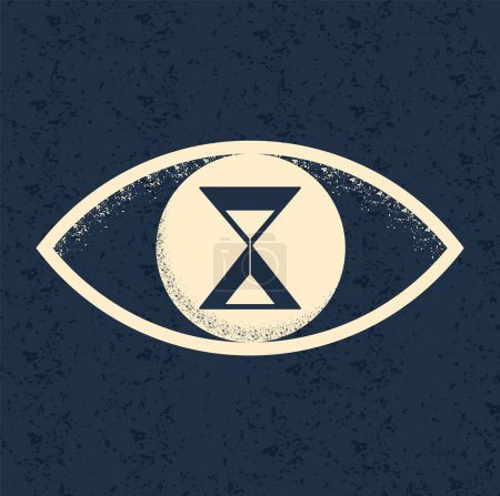 Illustration for Concept time is running out. The eye in the pupil is an hourglass. Sand is a symbol that time has passed. Vector illustration - Royalty Free Image