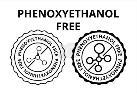 Illustration for Phenoxyethanol free. Used cosmetic ingredient and preservative. Inhibits microbial growth, and extends shelf life. Vector logo icon illustration. - Royalty Free Image