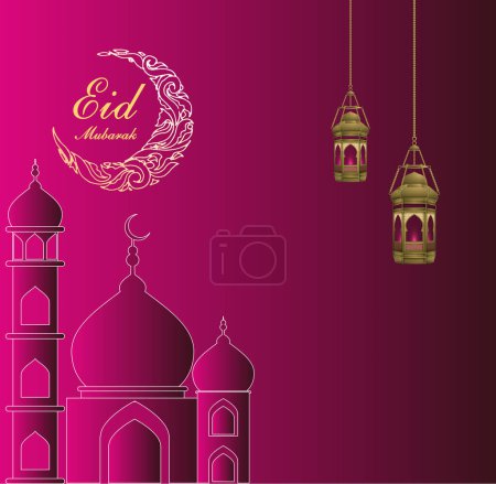 Ilustración vectorial premium Eid Mubarak con diseño de lujo. rosa gradiente eid mubarak fondo 