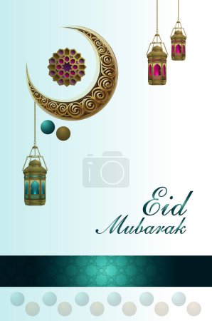 diseño realista del saludo del eid mubarak, fondo islámico de la celebración de la tarjeta de Eid 