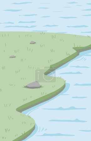 Téléchargez les photos : Illustration de la rivière et de l'herbe avec l'image de l'eau Pour les livres d'histoires - en image libre de droit
