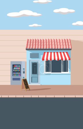 Illustration for Small shop on the side of the road And sidewalks in a city - Royalty Free Image