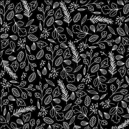 Illustration for Background with white leaf motif on black for wallpaper - Royalty Free Image