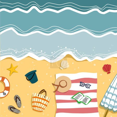 Téléchargez les photos : Paysage de plage de sable et de surf avec équipement de vacances En été - en image libre de droit