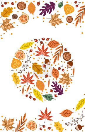 Téléchargez les photos : Former un cercle à partir de différents types de feuilles sèches en automne sur blanc - en image libre de droit