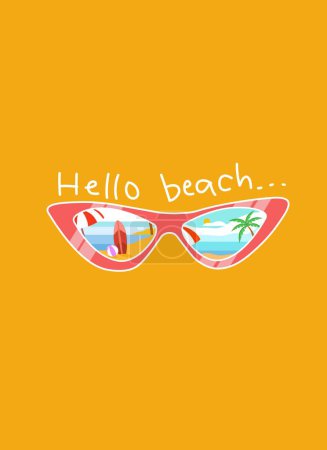 Ilustración de Gafas de ojo de gato reflejan la playa en la escena de verano - Imagen libre de derechos