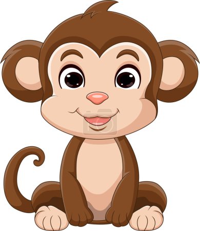 Téléchargez les illustrations : Mignon bébé singe dessin animé assis - en licence libre de droit