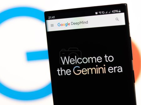 Photo for Galati, Romania - December 6, 2023: Webpage of Google DeepMind Gemini era. The new generation of AI from Google integrated into Bard, presented on the official website. - Royalty Free Image